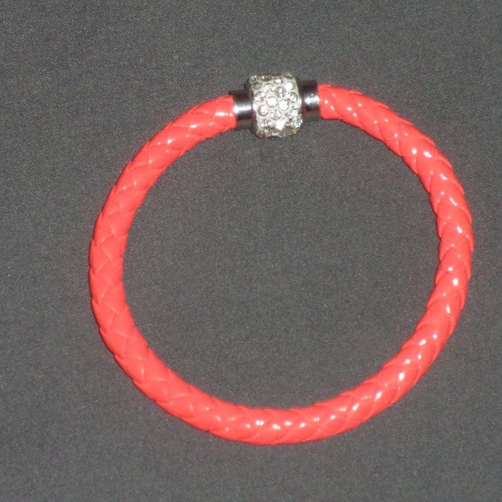 Unisex Handmade Orange Braided Leather Bracelet Stainless Steel Magnetic Clasp